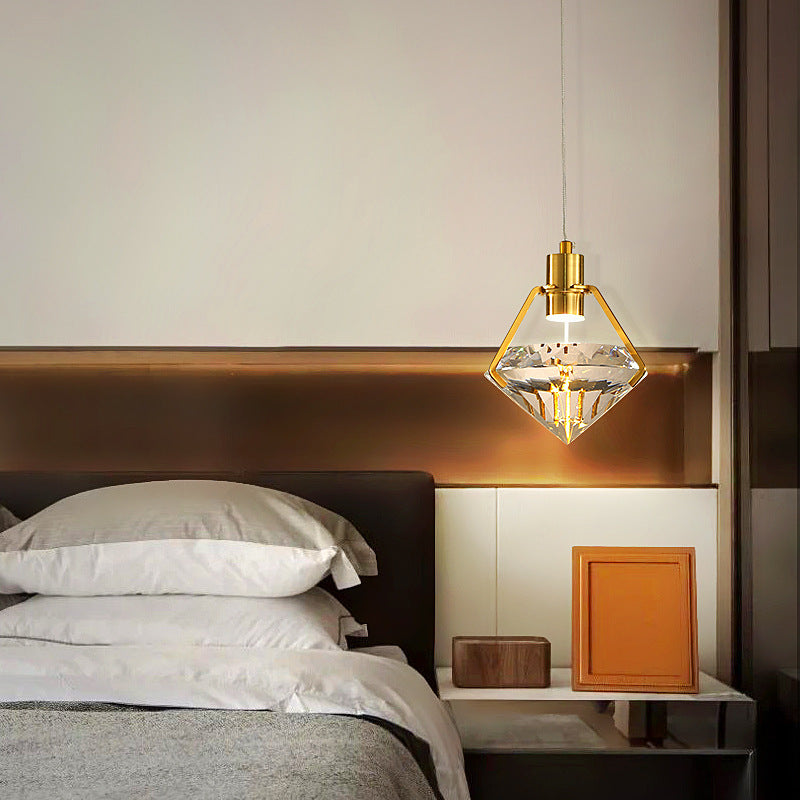 Modern Luxury LED Pendant Light Electroplate Metal Geometric Hanging Lamp with Crystal Shade