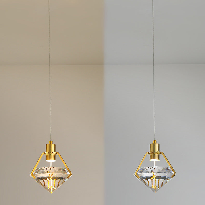 Modern Luxury LED Pendant Light Electroplate Metal Geometric Hanging Lamp with Crystal Shade
