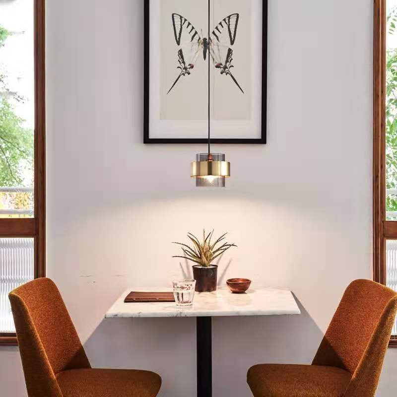 Modern Artistic Indoor Pendant Light Electroplate Metal Hanging Lamp with Glass Shade