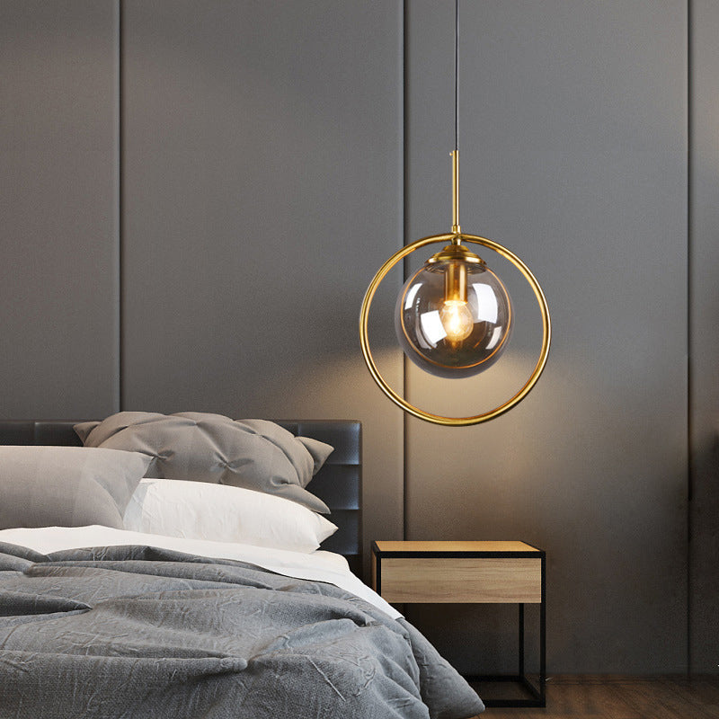 Glasbronze -Anhänger Licht im modernen Luxusstil Iron Globe Hanging Lampe für Innenräume