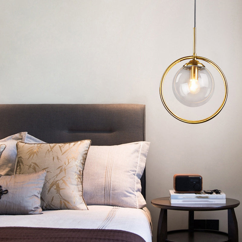 Glasbronze -Anhänger Licht im modernen Luxusstil Iron Globe Hanging Lampe für Innenräume