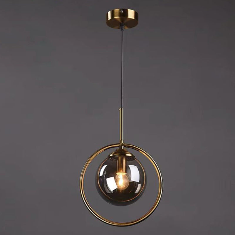 Glasbronze -Anhänger Licht im modernen Luxusstil Iron Globe Hanging Lampe für Innenräume