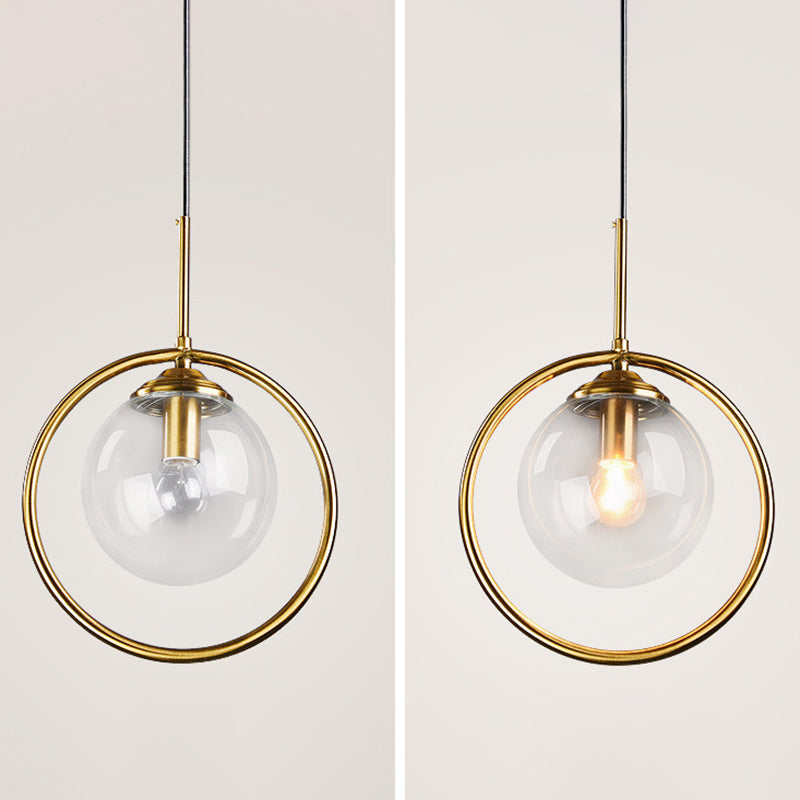 Glasbronze -Anhänger Licht im modernen Luxusstil Iron Globe Hanging Lampe für Innenräume