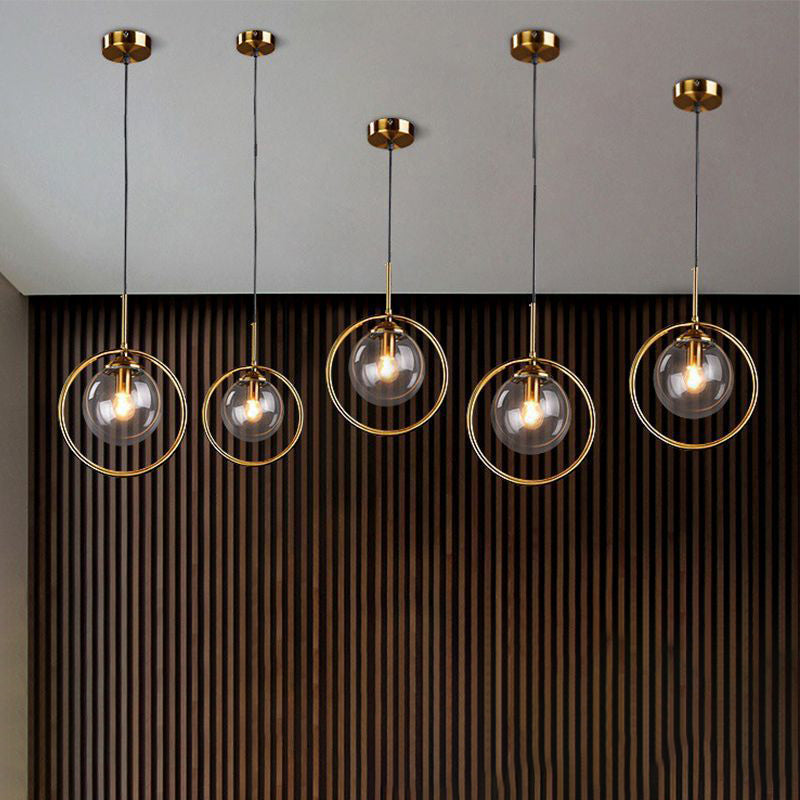 Glasbronze -Anhänger Licht im modernen Luxusstil Iron Globe Hanging Lampe für Innenräume