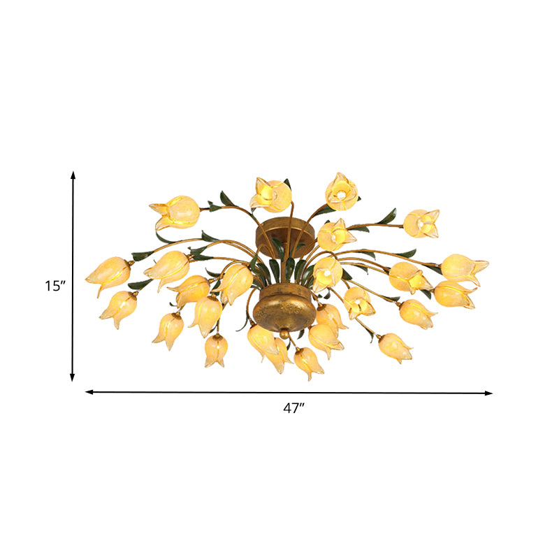Luz de techo de flores americano lámpara de luz 25 bombillas LED de metal semi iluminación en latón para sala de estar