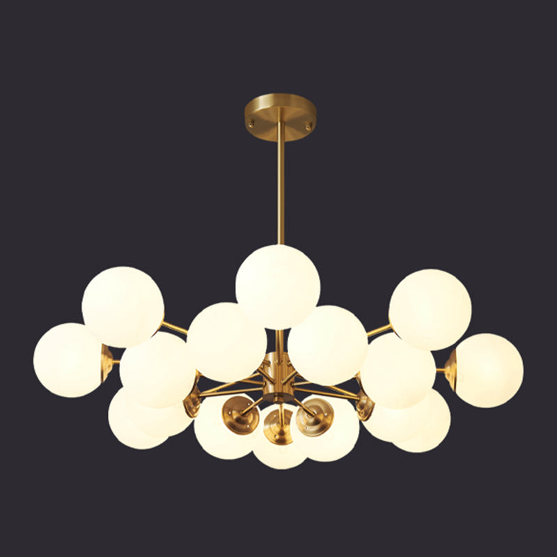 Goud moderne stijl kroonluchter licht wit glas bol tint hangende lamp voor woonkamer