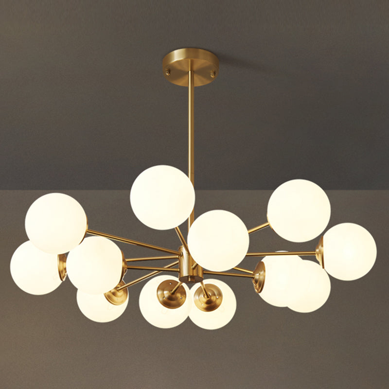 Goud moderne stijl kroonluchter licht wit glas bol tint hangende lamp voor woonkamer