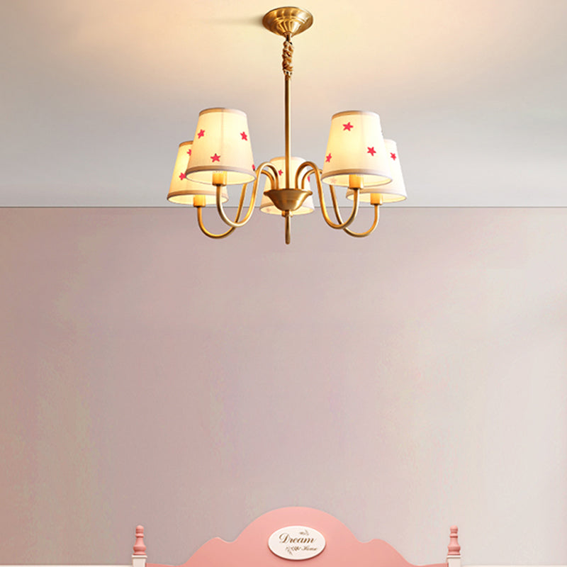 Traditional Style Chandelier Light Fabric Shade Brass Lighting Fixture for Living Room