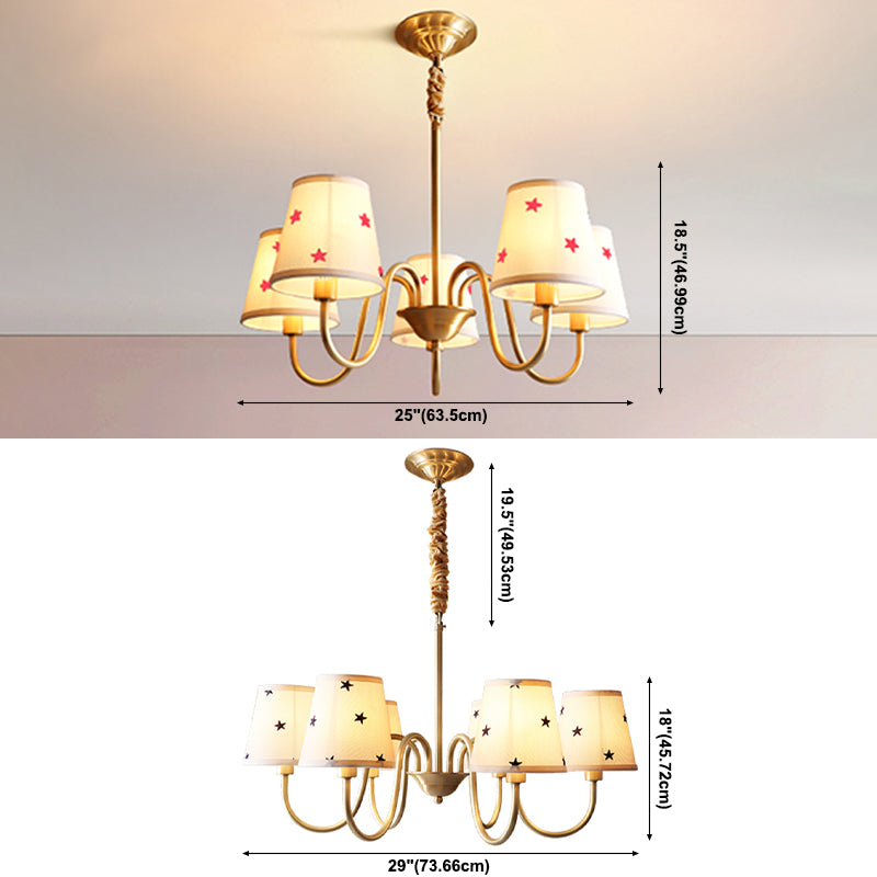 Traditional Style Chandelier Light Fabric Shade Brass Lighting Fixture for Living Room