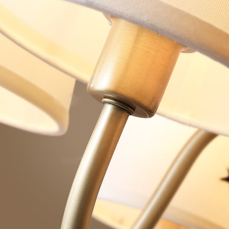Traditional Style Chandelier Light Fabric Shade Brass Lighting Fixture for Living Room