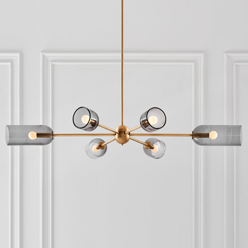 6 lichten metalen kroonluchter licht moderne stijl grijs glas verlichtingsarmaturen voor slaapkamer