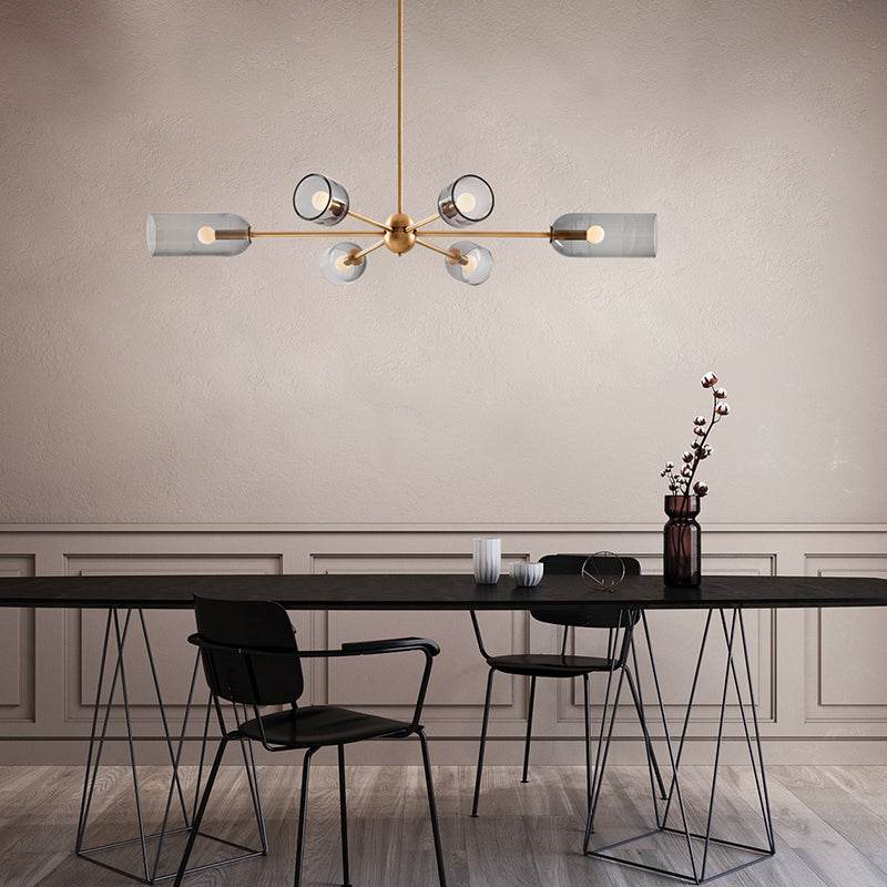 6 lichten metalen kroonluchter licht moderne stijl grijs glas verlichtingsarmaturen voor slaapkamer