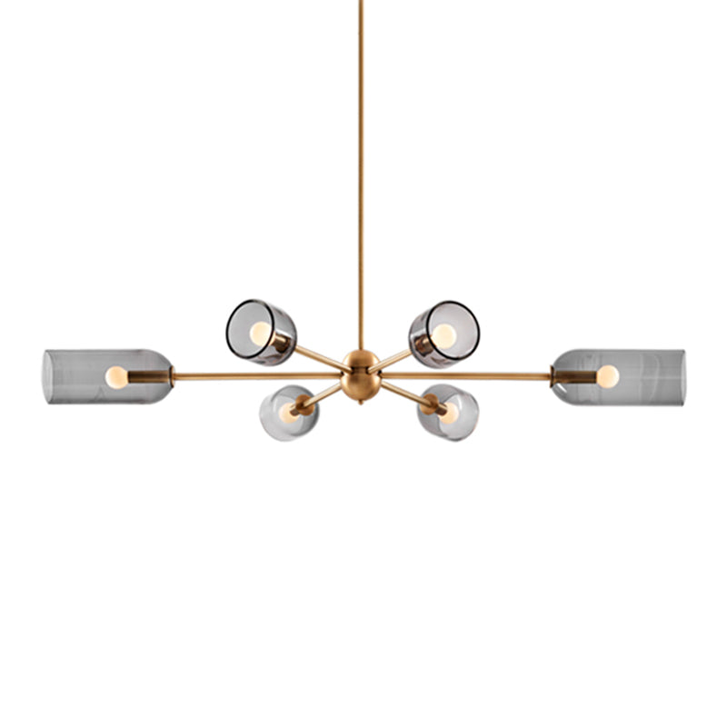 6 lichten metalen kroonluchter licht moderne stijl grijs glas verlichtingsarmaturen voor slaapkamer