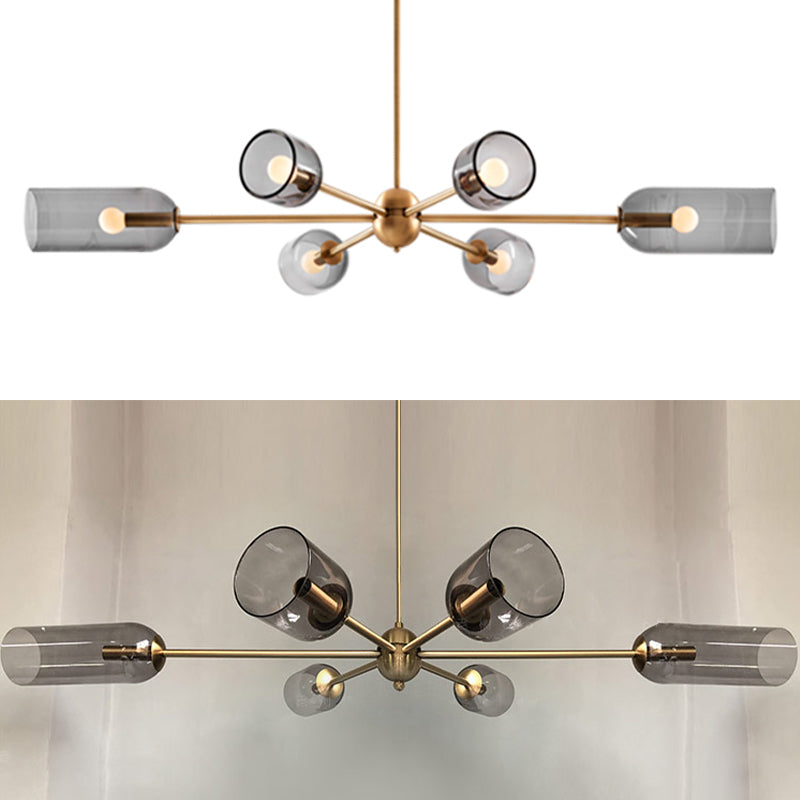 6 lichten metalen kroonluchter licht moderne stijl grijs glas verlichtingsarmaturen voor slaapkamer