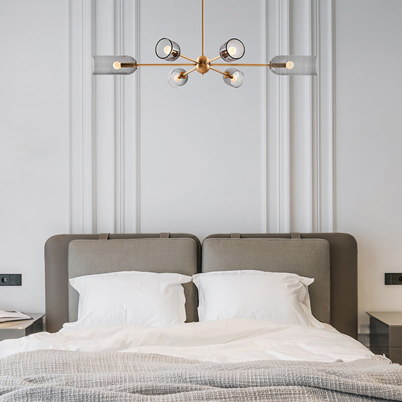 6 lichten metalen kroonluchter licht moderne stijl grijs glas verlichtingsarmaturen voor slaapkamer