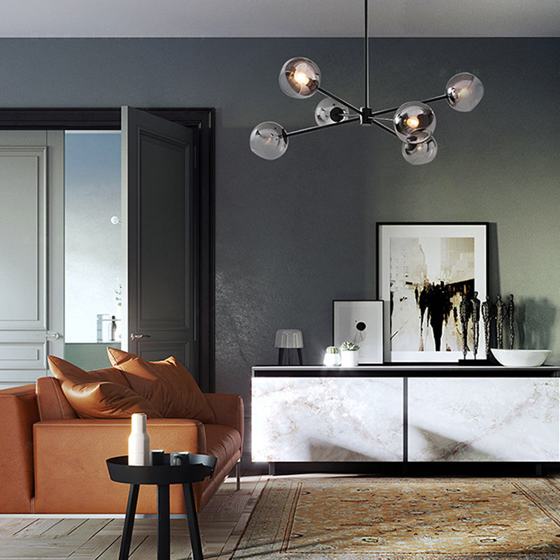 Zwarte moderne stijl kroonluchter licht rookgrijs schaduw 6 lichten verlichtingsarmaturen