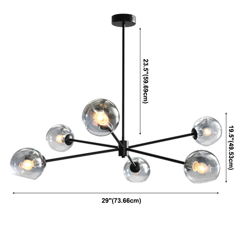 Zwarte moderne stijl kroonluchter licht rookgrijs schaduw 6 lichten verlichtingsarmaturen