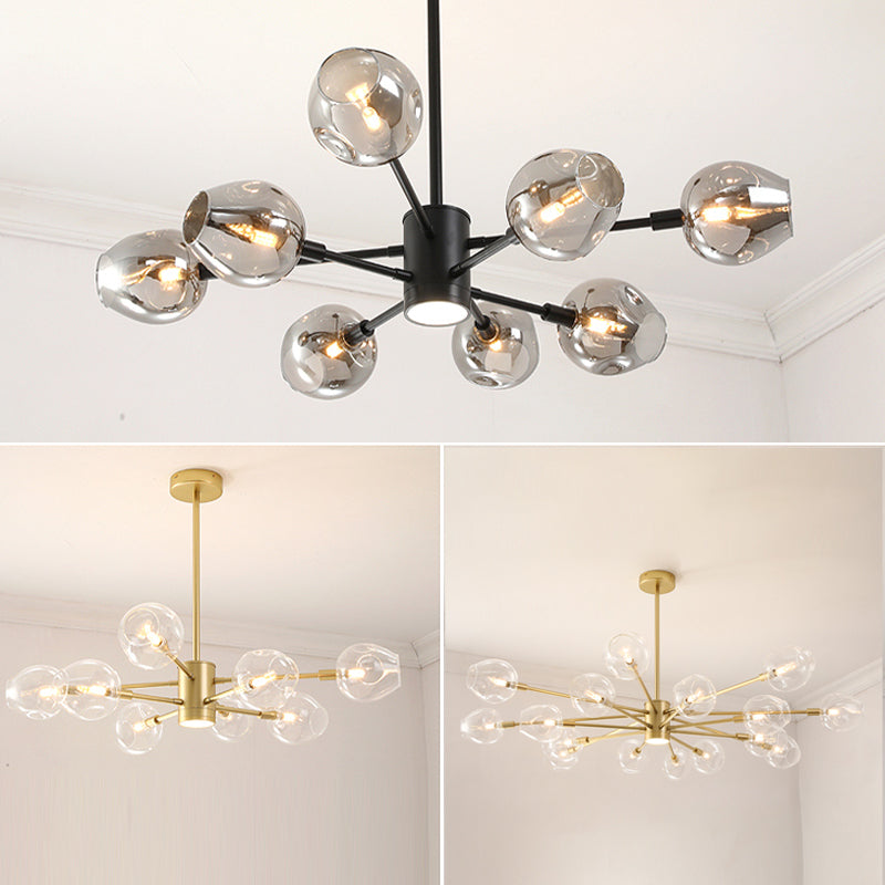 Goud moderne stijl kroonluchter licht sputnik ontwerpglas hanglampje voor slaapkamer