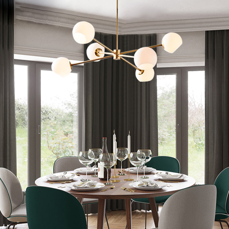 6 lichten goud kroonluchter licht moderne eenvoud witte glasbol schaduwverlichting armaturen