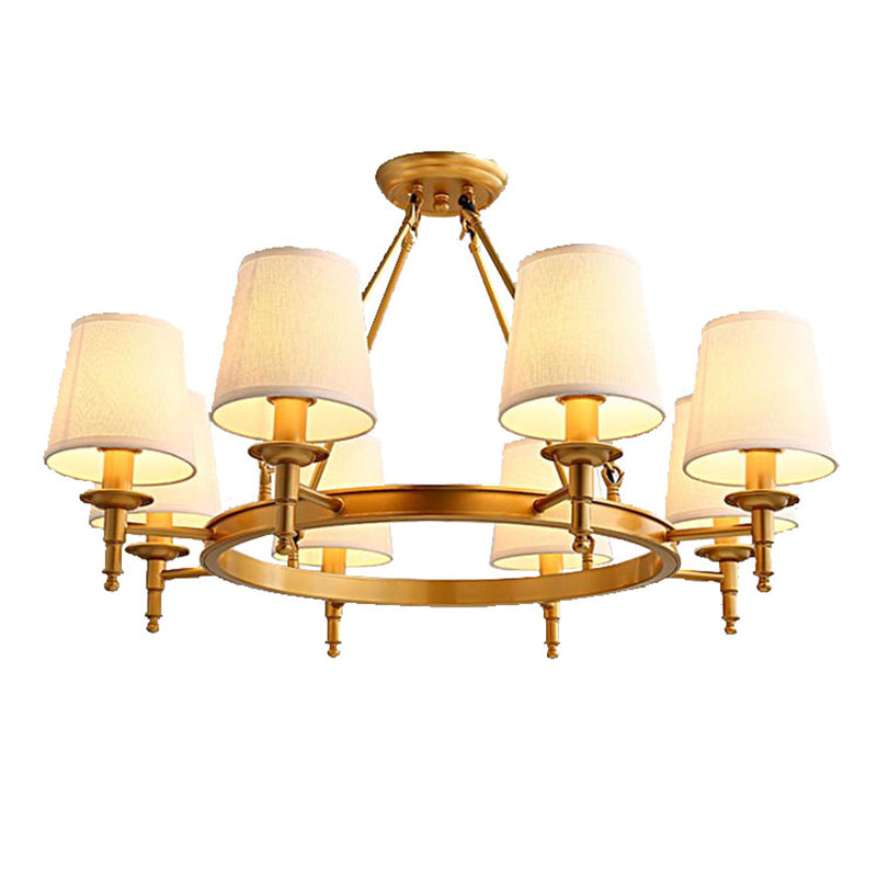 Wagon Wheel Light Fixture Traditional Multi-Head Chandelier Pendant Lamp with White Fabric Shade