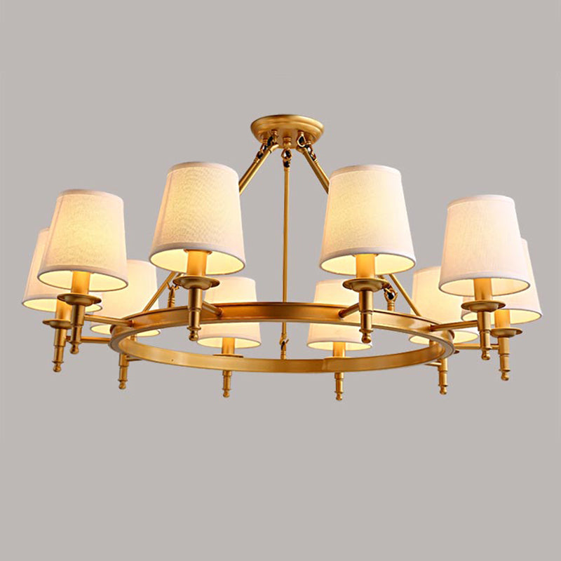 Wagon Wheel Light Fixture Traditional Multi-Head Chandelier Pendant Lamp with White Fabric Shade