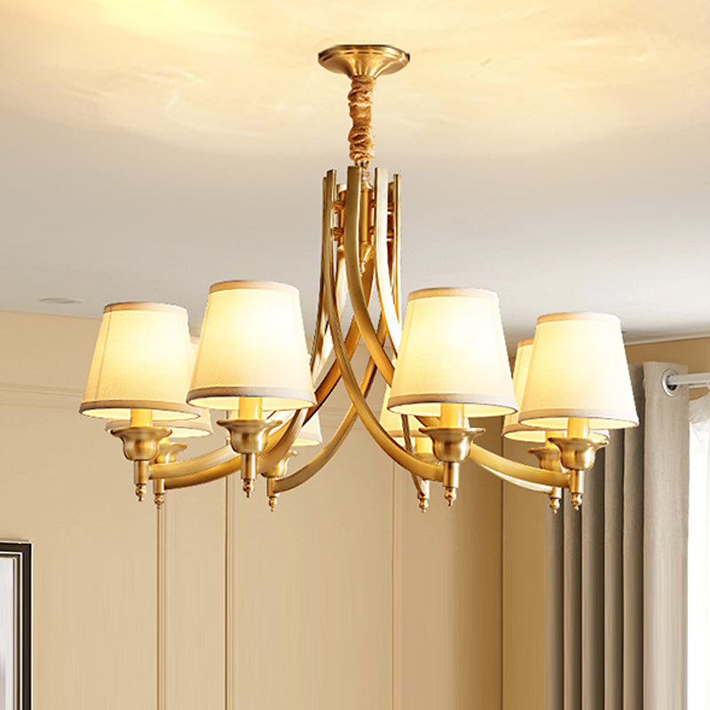 Barrel Chandelier Lighting Fixtures Traditional Multi-Head Gold Suspension Light with Fabric Shade