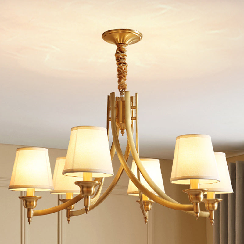Barrel Chandelier Lighting Fixtures Traditional Multi-Head Gold Suspension Light with Fabric Shade