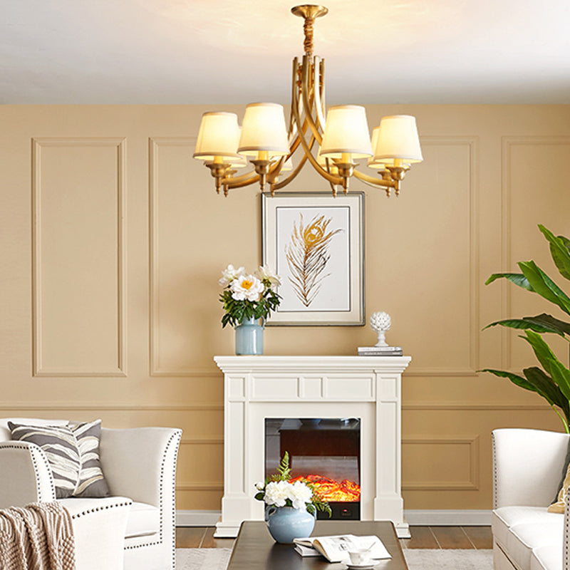 Barrel Chandelier Lighting Fixtures Traditional Multi-Head Gold Suspension Light with Fabric Shade