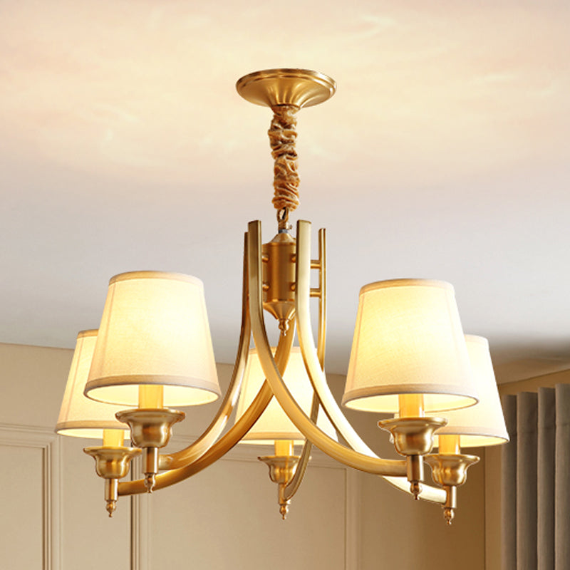 Barrel Chandelier Lighting Fixtures Traditional Multi-Head Gold Suspension Light with Fabric Shade