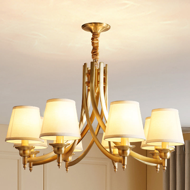 Barrel Chandelier Lighting Fixtures Traditional Multi-Head Gold Suspension Light with Fabric Shade