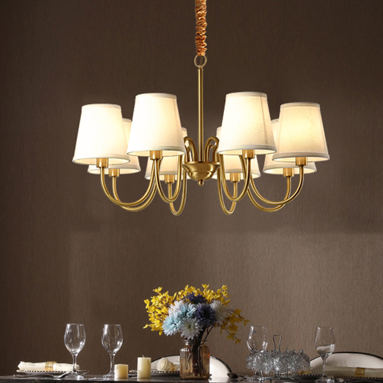 Barrel Chandelier Lighting Fixtures Traditional Multi-Head Suspension Light with White Fabric Shade