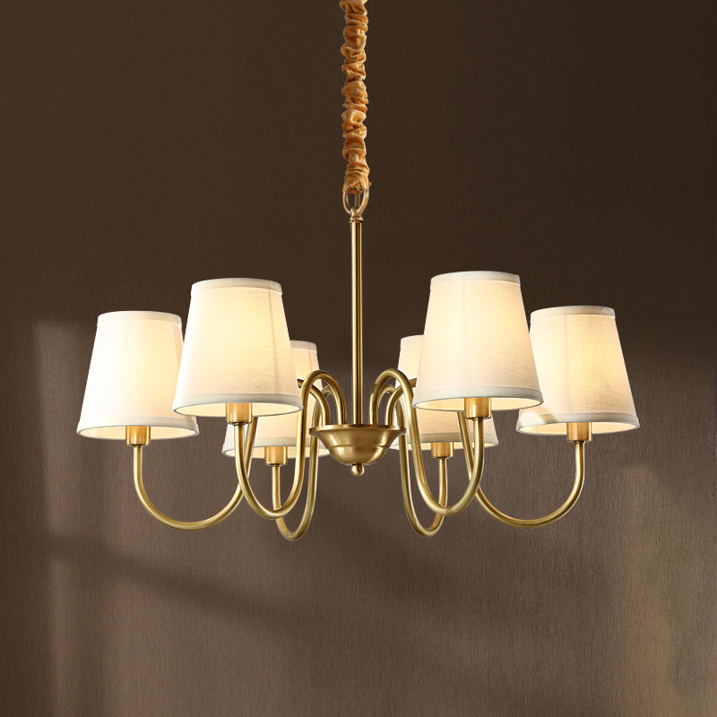 Barrel Chandelier Lighting Fixtures Traditional Multi-Head Suspension Light with White Fabric Shade