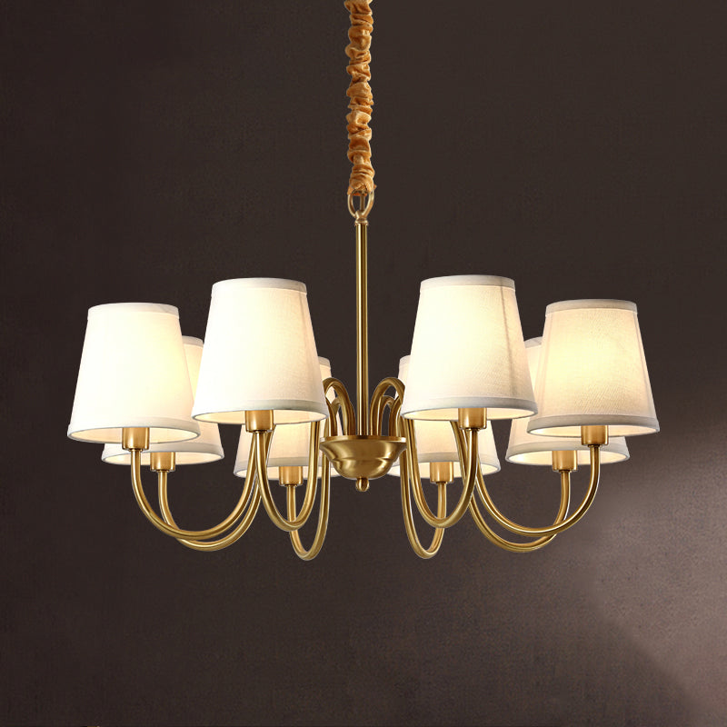 Barrel Chandelier Lighting Fixtures Traditional Multi-Head Suspension Light with White Fabric Shade