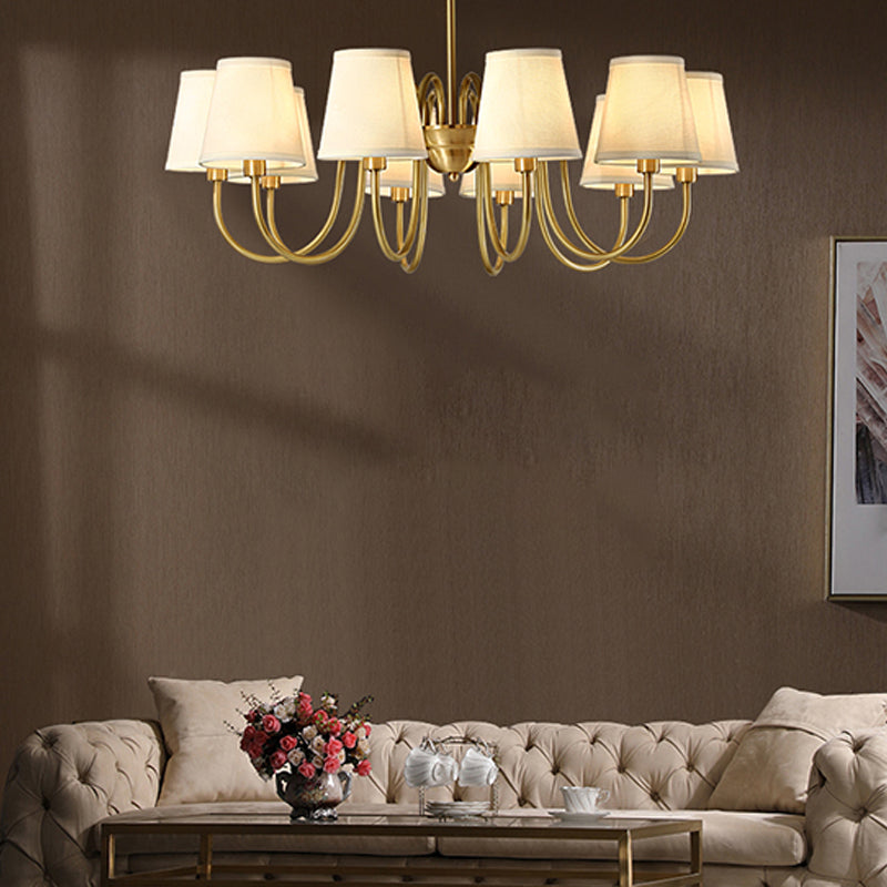 Barrel Chandelier Lighting Fixtures Traditional Multi-Head Suspension Light with White Fabric Shade