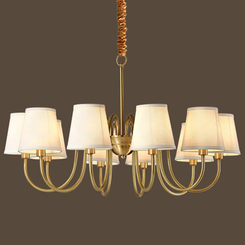 Barrel Chandelier Lighting Fixtures Traditional Multi-Head Suspension Light with White Fabric Shade