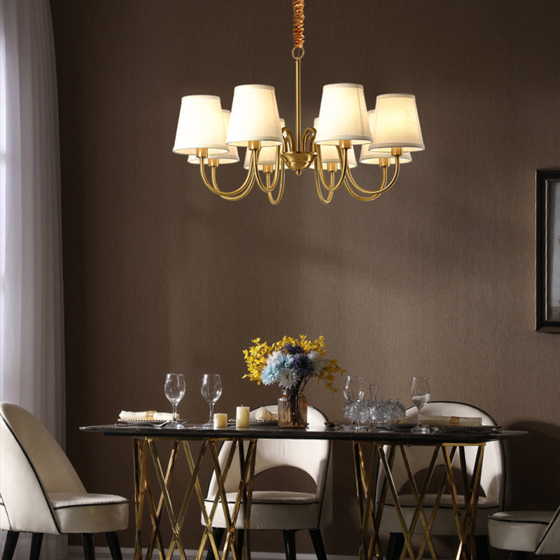 Barrel Chandelier Lighting Fixtures Traditional Multi-Head Suspension Light with White Fabric Shade