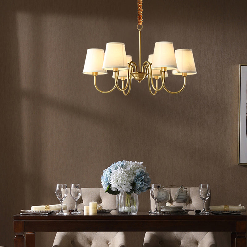 Barrel Chandelier Lighting Fixtures Traditional Multi-Head Suspension Light with White Fabric Shade