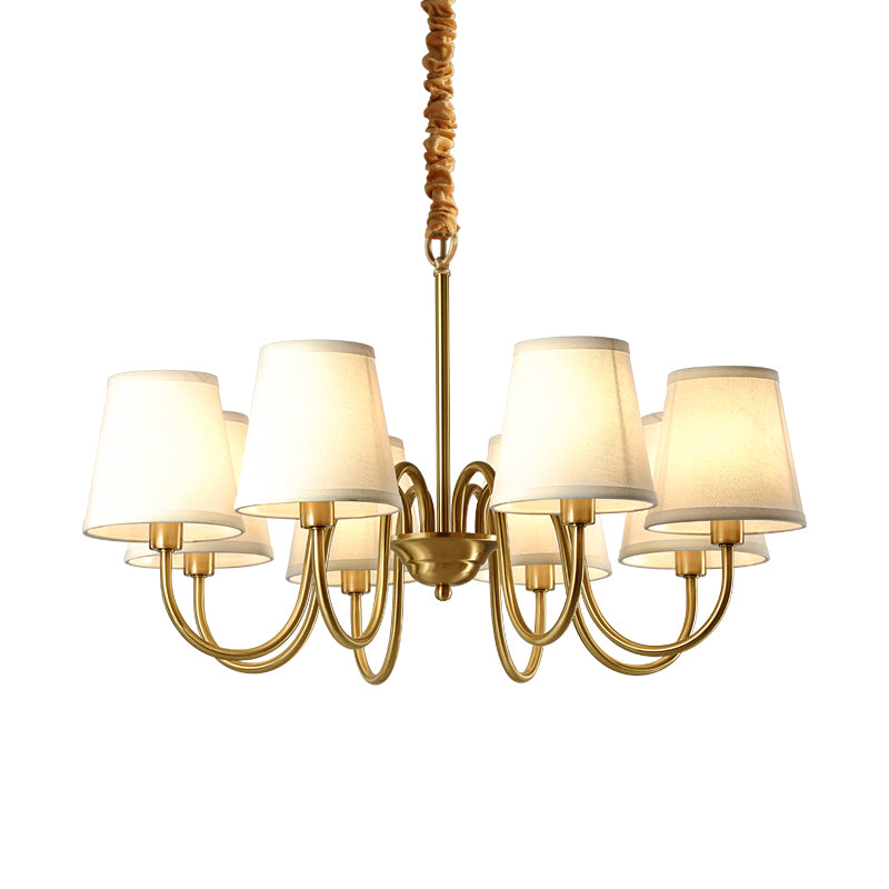 Barrel Chandelier Lighting Fixtures Traditional Multi-Head Suspension Light with White Fabric Shade