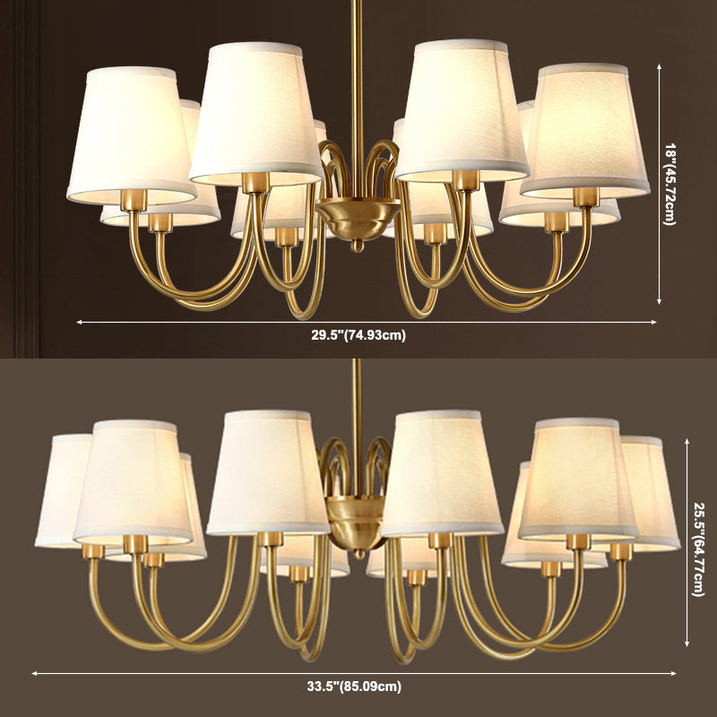 Barrel Chandelier Lighting Fixtures Traditional Multi-Head Suspension Light with White Fabric Shade
