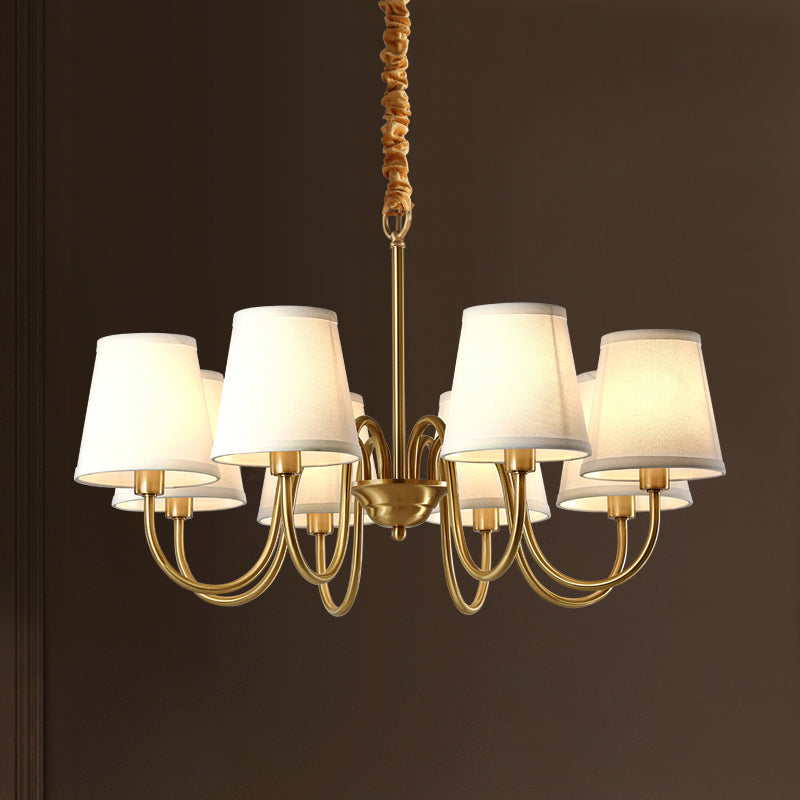 Barrel Chandelier Lighting Fixtures Traditional Multi-Head Suspension Light with White Fabric Shade