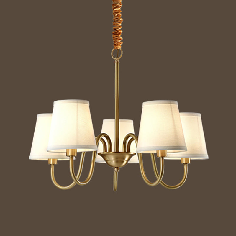 Barrel Chandelier Lighting Fixtures Traditional Multi-Head Suspension Light with White Fabric Shade