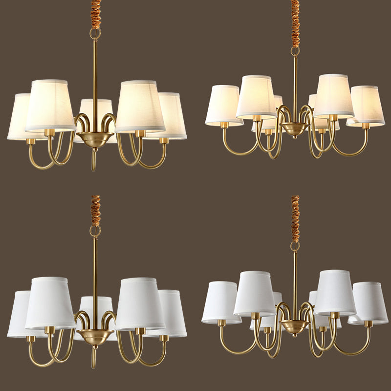 Barrel Chandelier Lighting Fixtures Traditional Multi-Head Suspension Light with White Fabric Shade