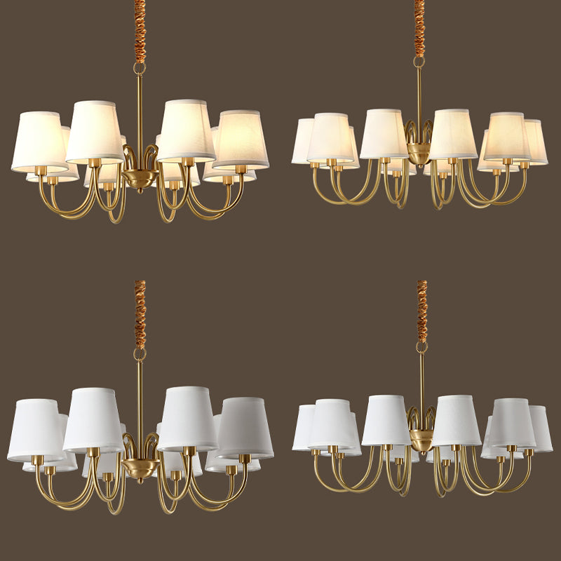 Barrel Chandelier Lighting Fixtures Traditional Multi-Head Suspension Light with White Fabric Shade