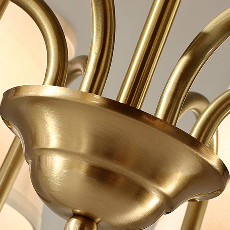 Barrel Chandelier Lighting Fixtures Traditional Multi-Head Suspension Light with White Fabric Shade