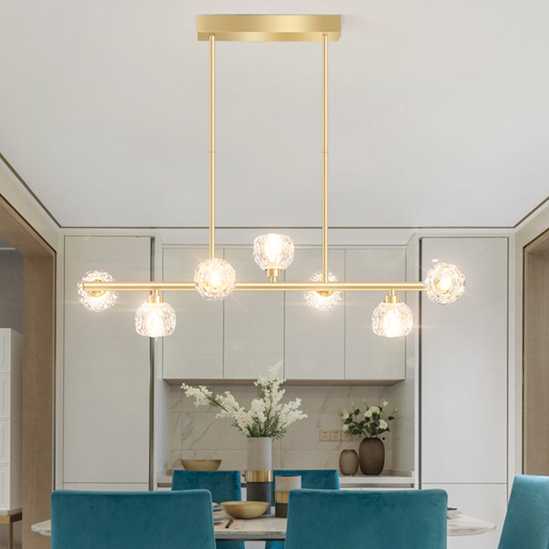 Gold Linear Island Pendant Chandelier Contemporary Crystal Pendant Lighting for Kitchen