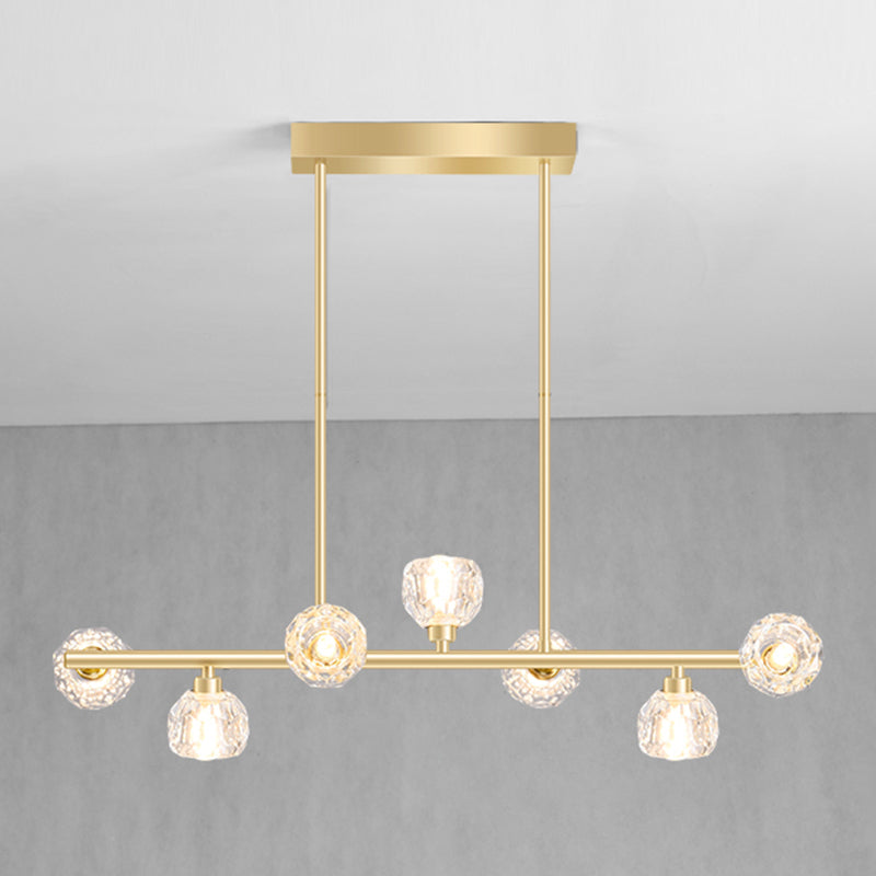 Gold Linear Island Pendant Chandelier Contemporary Crystal Pendant Lighting for Kitchen