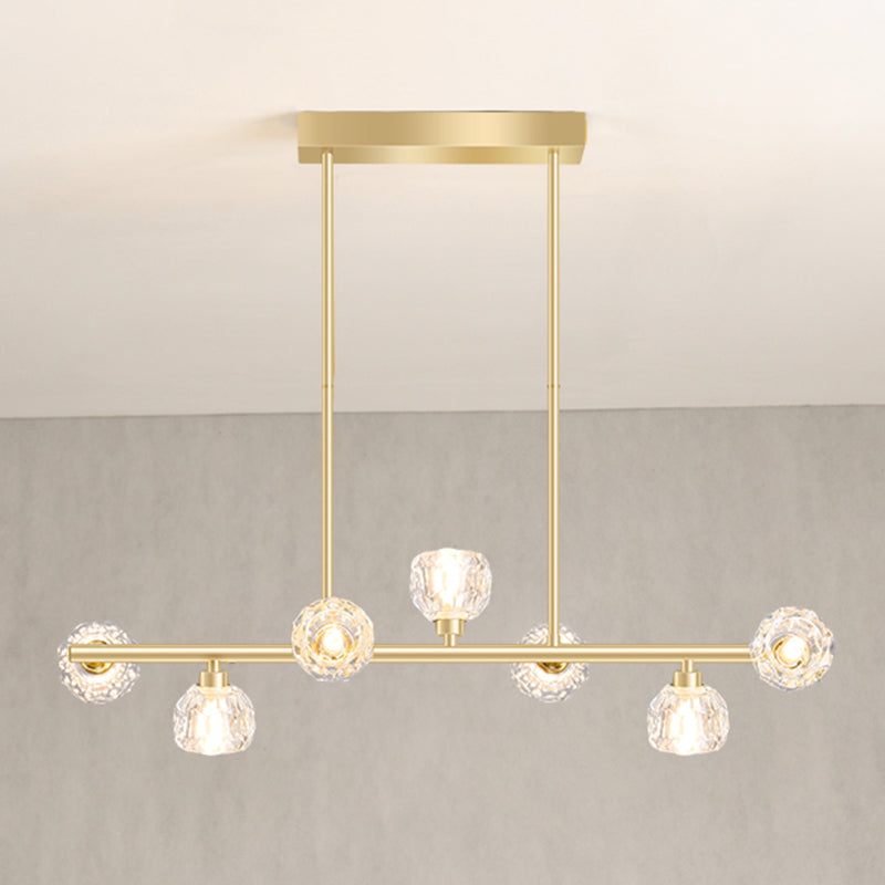 Gold Linear Island Pendant Chandelier Contemporary Crystal Pendant Lighting for Kitchen