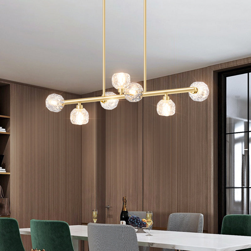Gold Linear Island Pendant Chandelier Contemporary Crystal Pendant Lighting for Kitchen