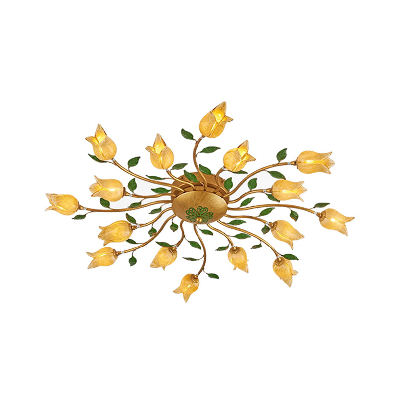 Messing 16 Köpfe halb Flush leichte romantische pastoralische Metallspirale LED Blumendecke für Schlafzimmer