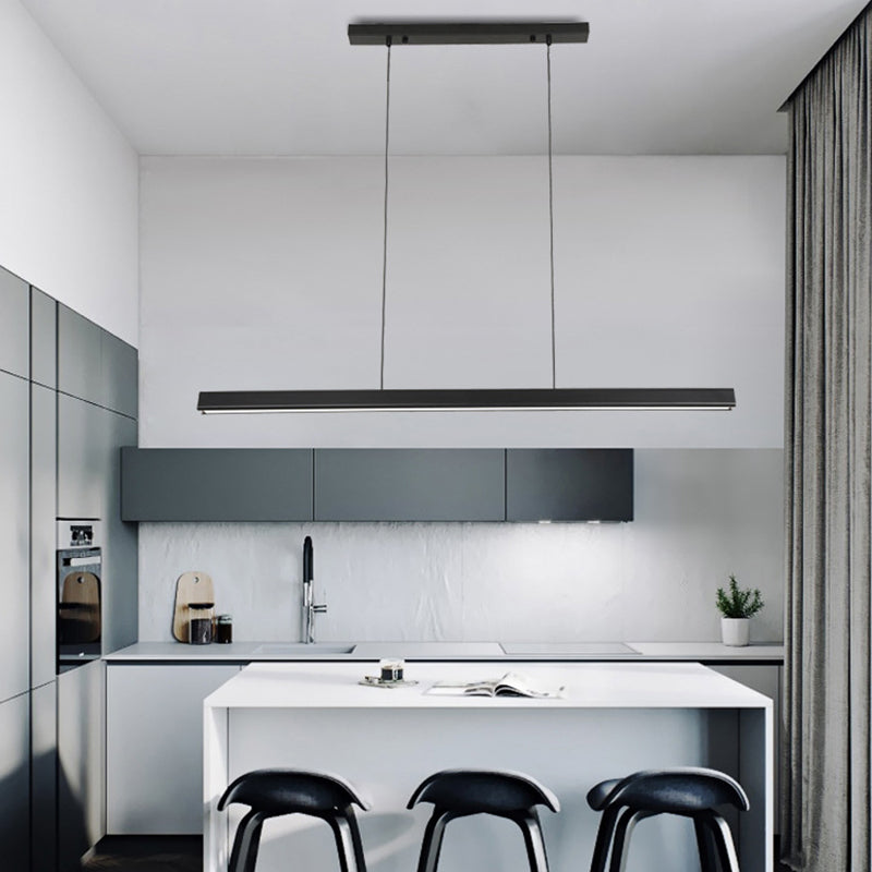 Slim Rectangular Linear Island Light Modern Minimalist Pendant Light in Black